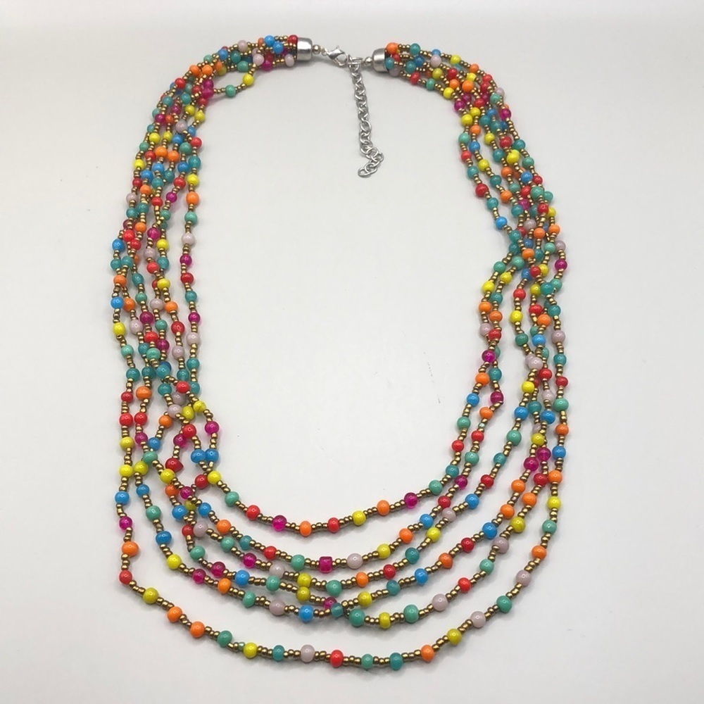 Colorful vibrant glass bead multi layer necklace.